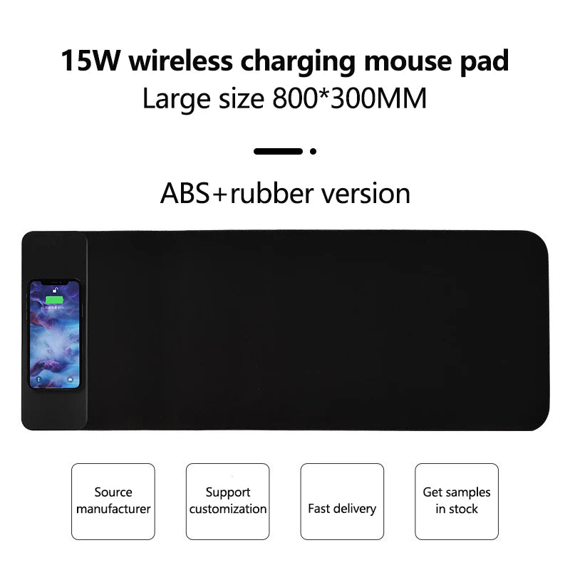 15W wireless charging mouse pad extra large fast charging computer gaming keyboard pad wireless charging rubber mouse pad