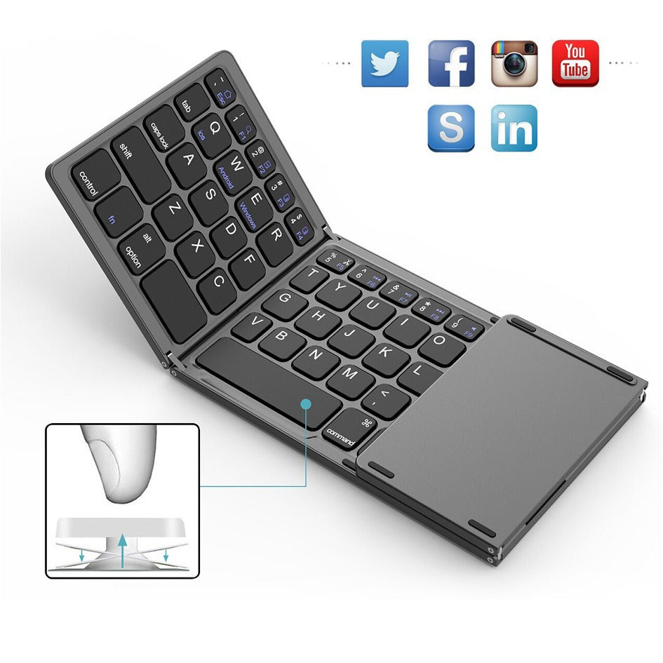 Mini wireless three-fold Bluetooth keyboard Bluetooth wireless folding with touch panel BO33 rechargeable keyboard