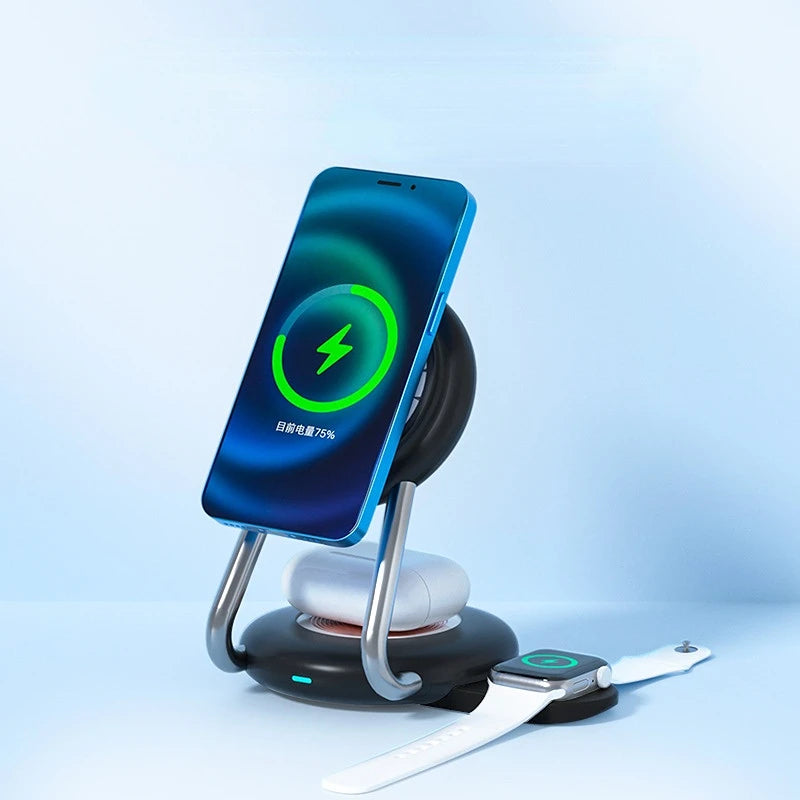 3 IN 1 Desk Magnet Stand 15W Fast Wireless Charger For Apple Watch iPhone 14 13 12 11 Pro Max 13 12 Mini Samsung S23 S22 Qi Base
