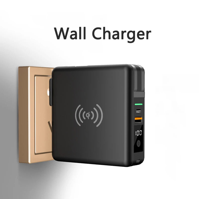 Power Bank 10000mAh With AC Plug 15W Fast Wireless Charging Powerbank USB Type C Mobile Phone Wall Charger for iPhone 14 Xiaomi